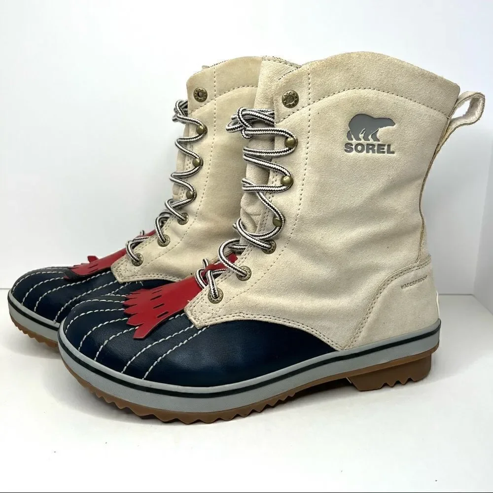 Sorel Tivoli Camp 18 Waterproof Snow Winter Duck Blue Tan Suede Womens Boots 7.5